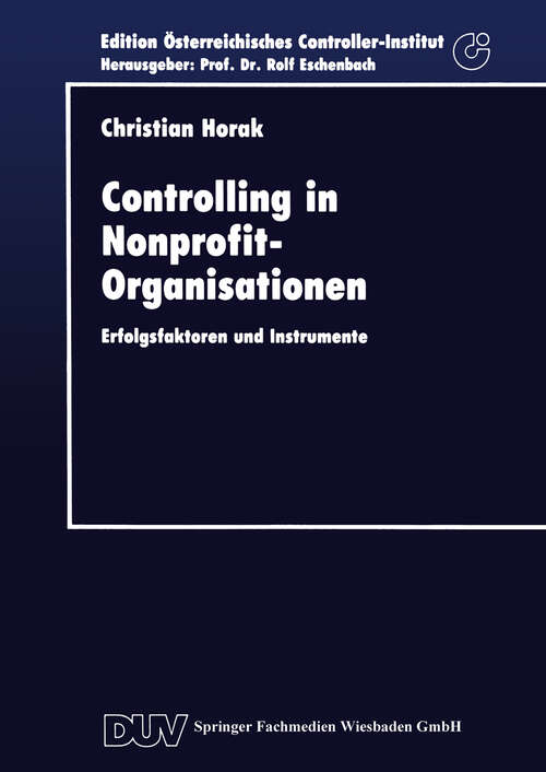 Book cover of Controlling in Nonprofit-Organisationen: Erfolgsfaktoren und Instrumente (1993)