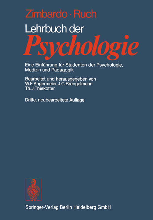 Book cover of Lehrbuch der Psychologie: Eine Einführung für Studenten der Psychologie, Medizin und Pädagogik (3. Aufl. 1978)
