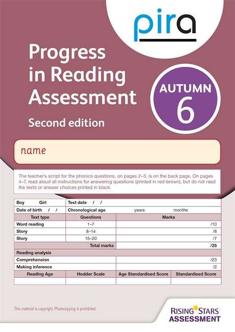 Book cover of Progress In Reading Assessment - Autumn 6 (PDF)
