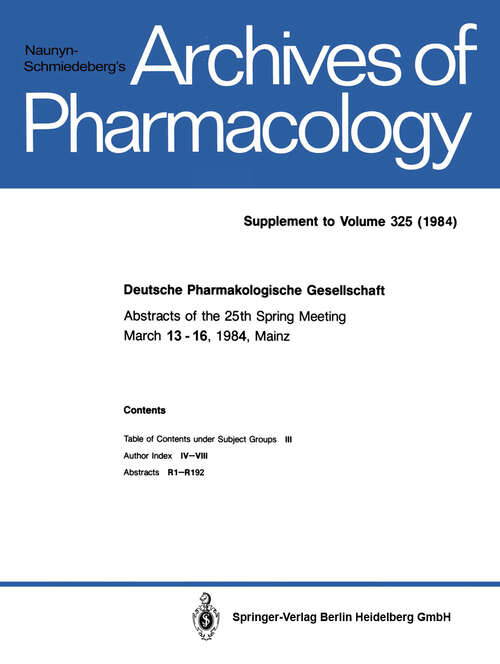 Book cover of Deutsche Pharmakologische Gesellschaft (1984)