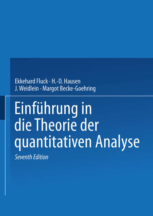 Book cover of Einführung in die Theorie der quantitativen Analyse (7. Aufl. 1990)