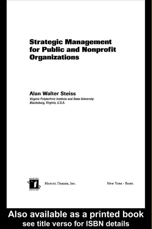 Book cover of Strategic Management for Public and Nonprofit Organizations