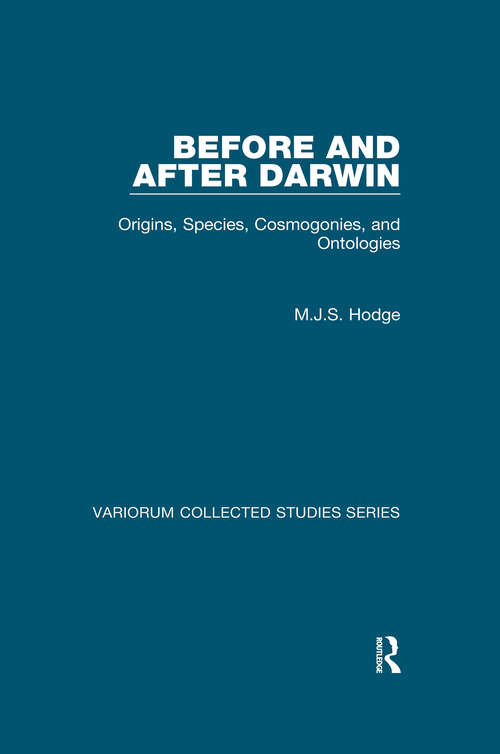 Book cover of Before and After Darwin: Origins, Species, Cosmogonies, and Ontologies
