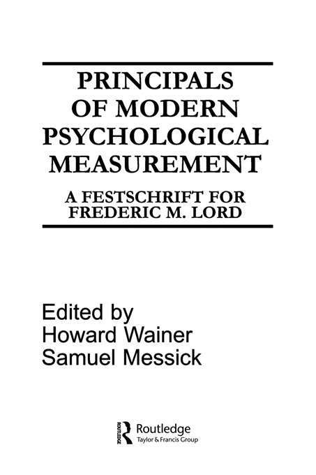 Book cover of Principals of Modern Psychological Measurement: A Festschrift for Frederic M. Lord