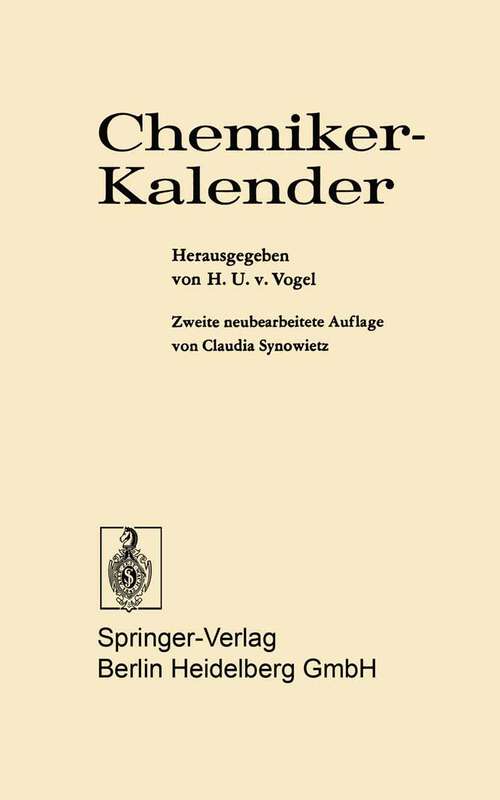 Book cover of Chemiker-Kalender (2. Aufl. 1974)