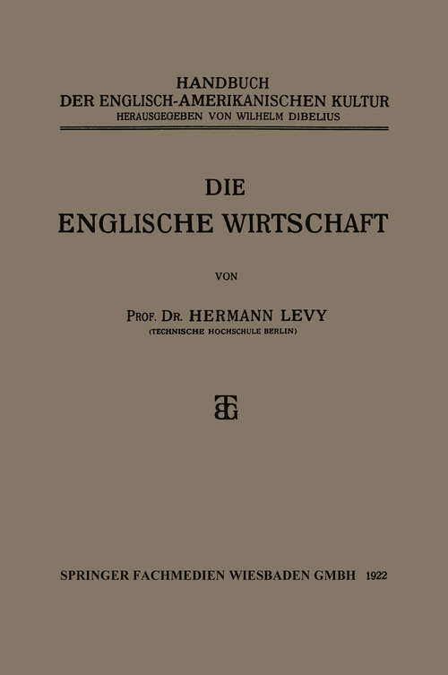 Book cover of Die Englische Wirtschaft (1922)