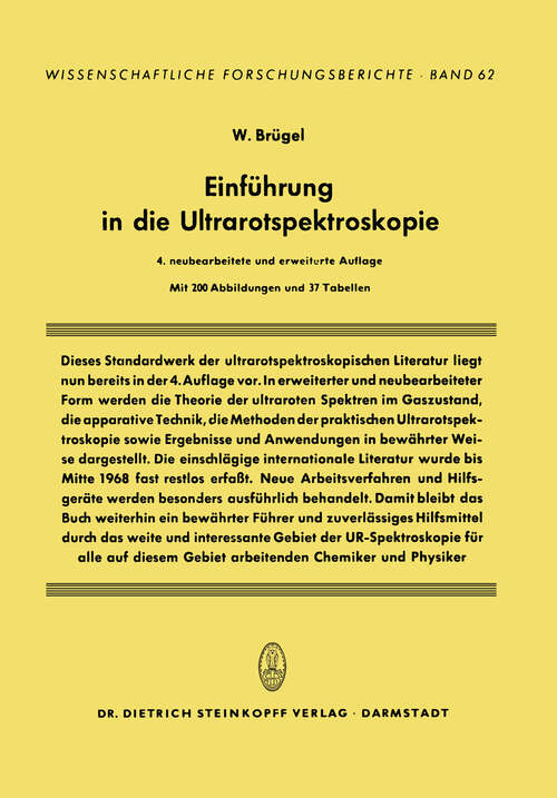 Book cover of Einführung in die Ultrarotspektroskopie (4. Aufl. 1969) (Wissenschaftliche Forschungsberichte)