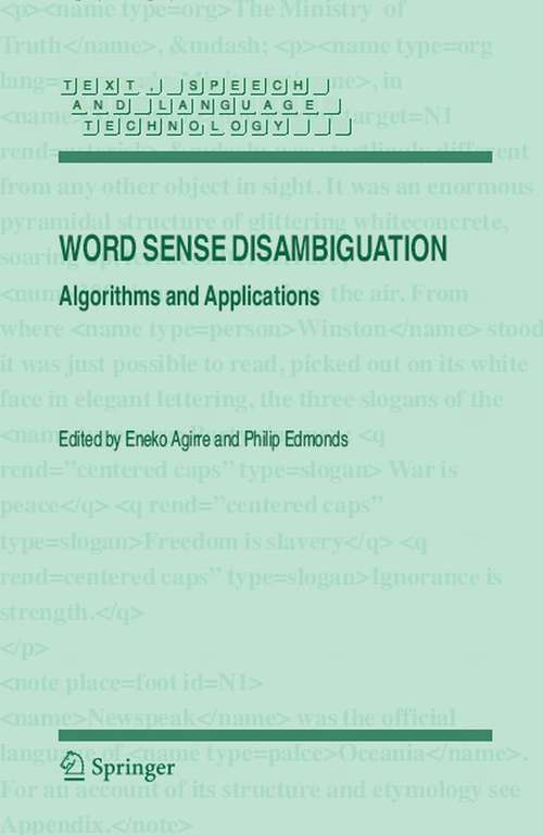 Book cover of Word Sense Disambiguation: Algorithms and Applications (2007) (Text, Speech and Language Technology #33)