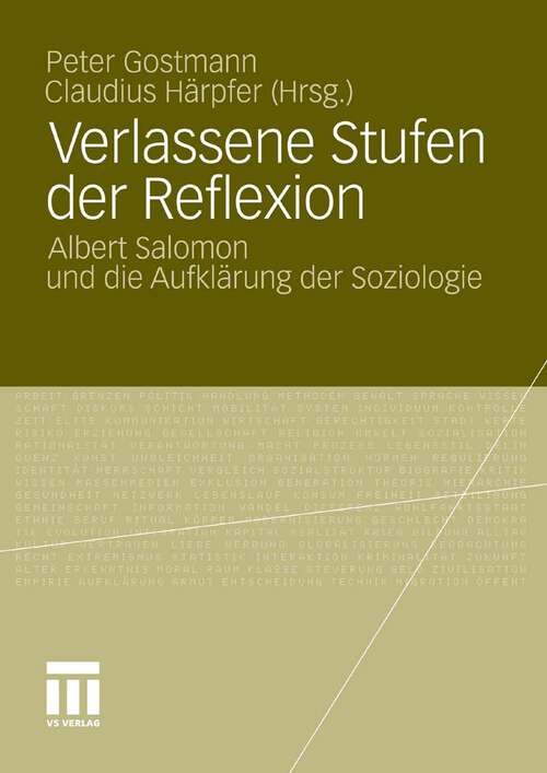 Book cover of Verlassene Stufen der Reflexion: Albert Salomon und die Aufklärung der Soziologie (2011)