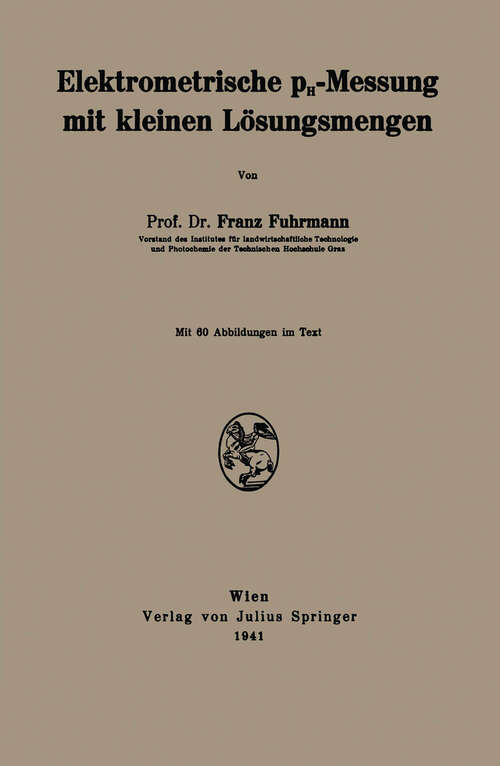 Book cover of Elektrometrische pH-Messung mit kleinen Lösungsmengen (1941)