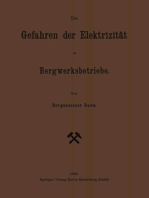 Book cover of Die Gefahren der Elektrizität im Bergwerksbetriebe (1904)