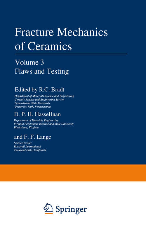 Book cover of Flaws and Testing (1978) (Fracture Mechanics of Ceramics #4)