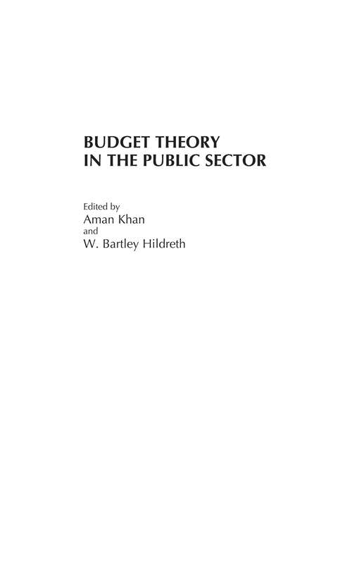 Book cover of Budget Theory in the Public Sector