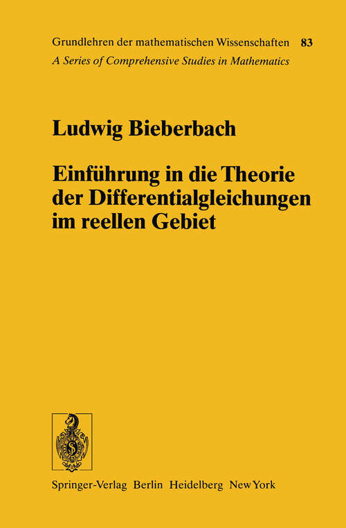 Book cover of Einführung in die Theorie der Differentialgleichungen im Reellen Gebiet (1956) (Grundlehren der mathematischen Wissenschaften #83)