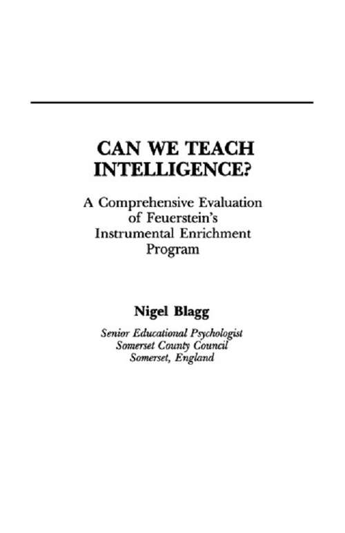 Book cover of Can We Teach Intelligence?: A Comprehensive Evaluation of Feuerstein's Instrumental Enrichment Programme