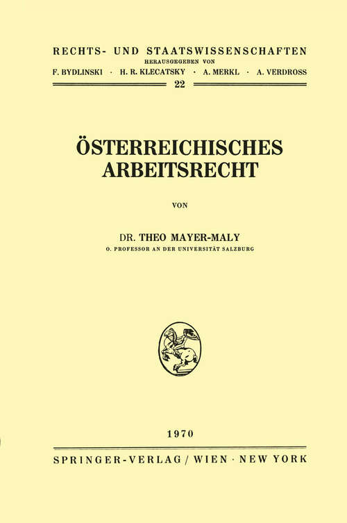 Book cover of Österreichisches Arbeitsrecht (1970) (Rechts- und Staatswissenschaften #22)