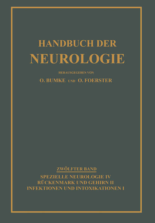 Book cover of Infektionen und Intoxikationen (1935) (Handbuch der Neurologie)