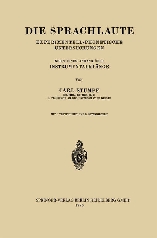 Book cover of Die Sprachlaute: Experimentell-Phonetische Untersuchungen (1926)