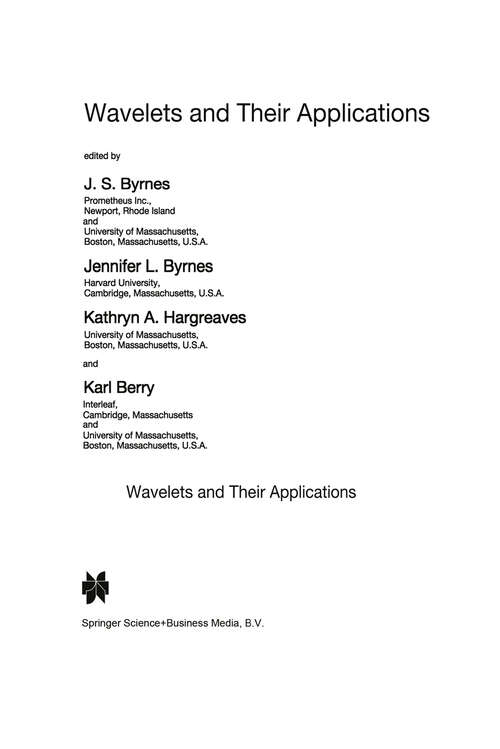 Book cover of Wavelets and Their Applications (1994) (Nato Science Series C: #442)