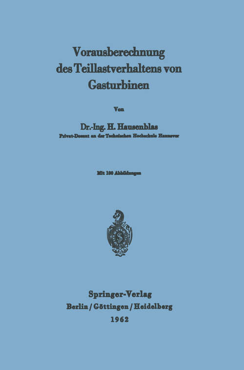 Book cover of Vorausberechnung des Teillastverhaltens von Gasturbinen (1962)