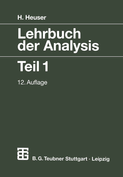 Book cover of Lehrbuch der Analysis (12., durchgesehene Aufl. 1990) (Mathematische Leitfäden)