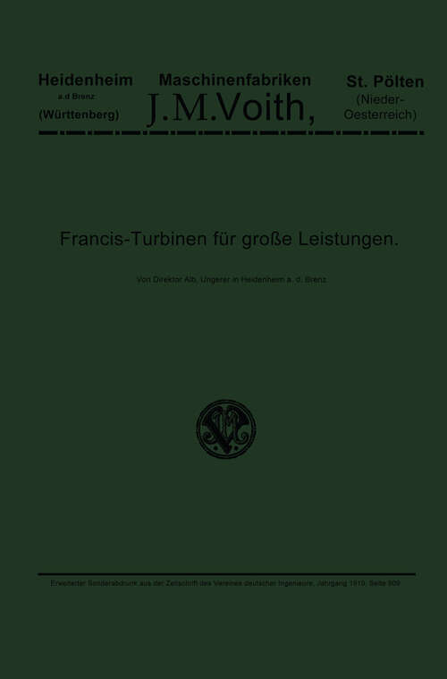 Book cover of Francis-Turbinen für große Leistungen (1919)