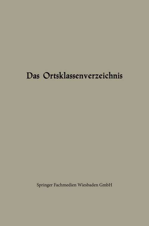 Book cover of Das Ortsklassenverzeichnis (1963)