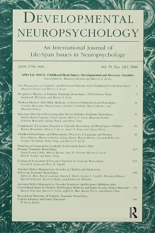 Book cover of Childhood Head Injury: Developmental and Recovery Variables: A Special Double Issue of Developmental Neuropsychology