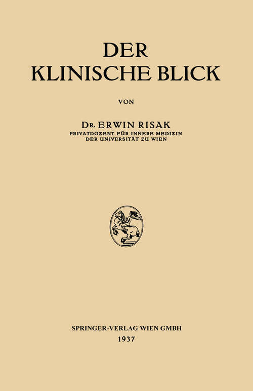 Book cover of Der klinische Blick (1937)