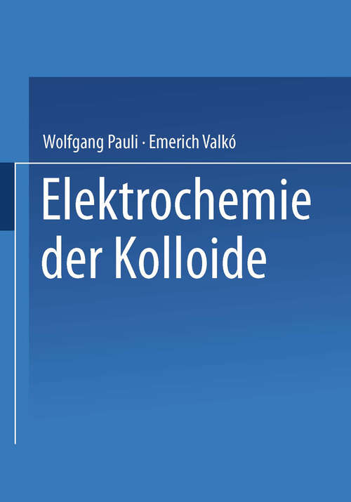 Book cover of Elektrochemie der Kolloide (1929)