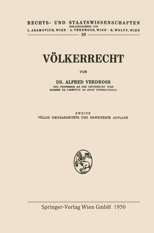 Book cover of Völkerrecht (2. Aufl. 1950) (Rechts- und Staatswissenschaften #10)