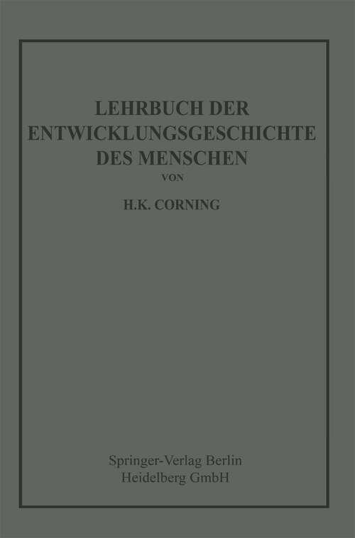 Book cover of Lehrbuch der Entwicklungsgeschichte des Menschen (1921)