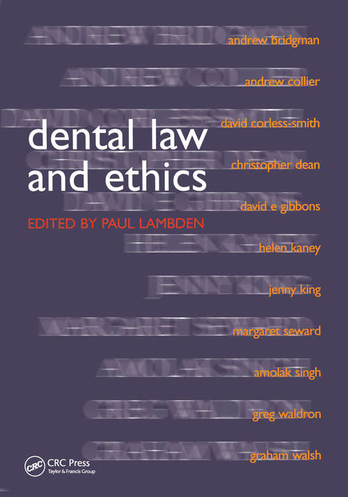 Book cover of Dental Law and Ethics