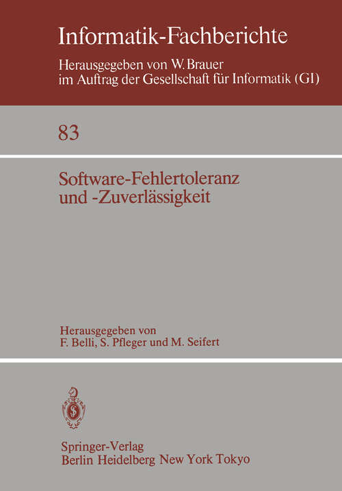 Book cover of Software-Fehlertoleranz und -Zuverlässigkeit (1984) (Informatik-Fachberichte #83)