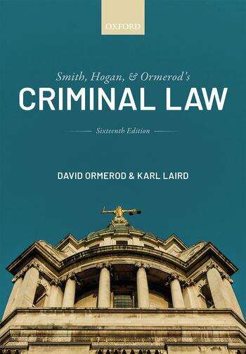 Book cover of Smith, Hogan, And Ormerod's Criminal Law (PDF) ((16th edition))