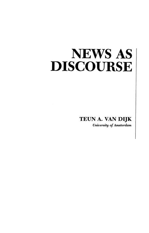 Book cover of News As Discourse (Routledge Communication Series)