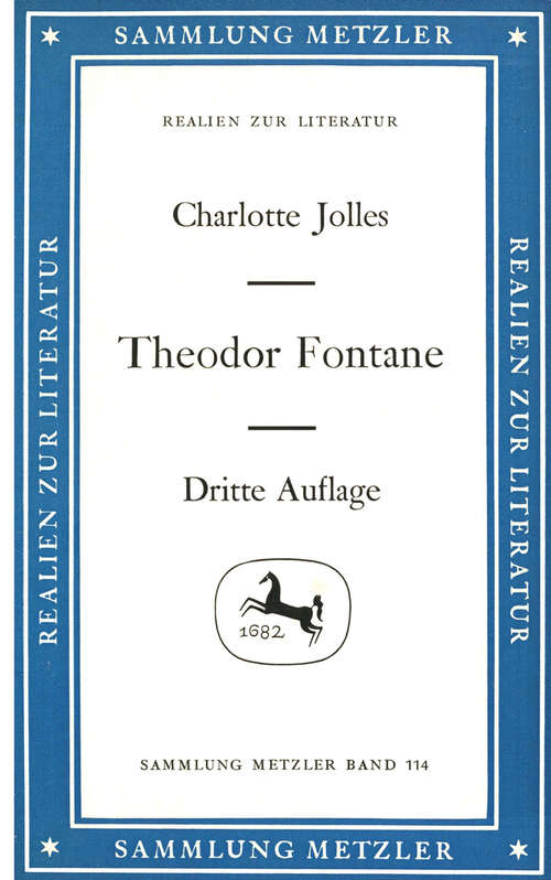 Book cover of Theodor Fontane: Sammlung Metzler, 114 (3. Aufl. 1983) (Sammlung Metzler)