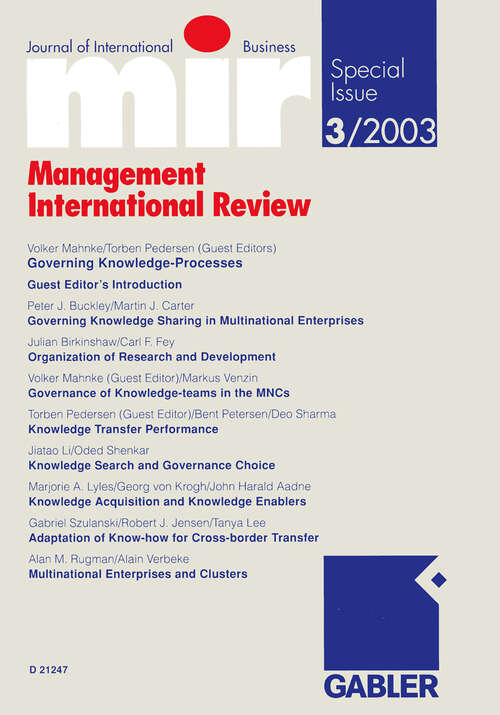 Book cover of Governing Knowledge-Processes (2003) (mir Special Issue #3)