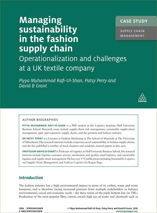 Book cover of Case Study: Operationalization and Challenges at a UK Textile Company (Kogan Page Case Study Library)