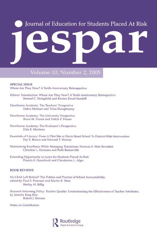 Book cover of Where Are they Now?: A Tenth-anniversary Retrospective:a Special Issue of the journal of Education for Students Placed at Risk