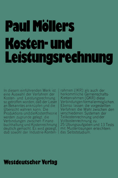 Book cover of Kosten- und Leistungsrechnung: Einführung und Arbeitsbuch (1974)