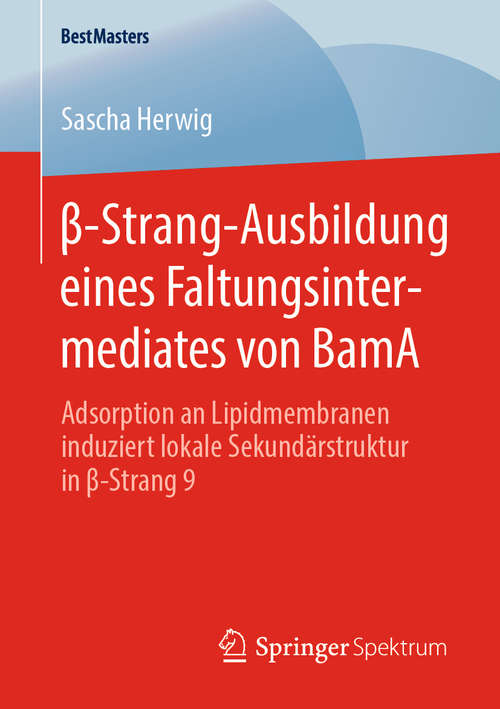 Book cover of β-Strang-Ausbildung eines Faltungsintermediates von BamA: Adsorption an Lipidmembranen induziert lokale Sekundärstruktur in β-Strang 9 (1. Aufl. 2020) (BestMasters)