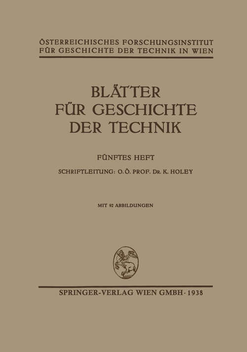 Book cover of Blätter für Geschichte der Technik (1938)