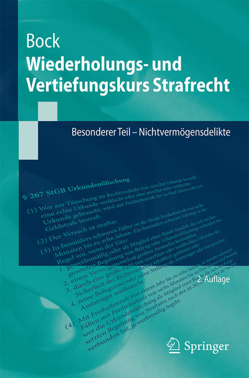 Book cover of Wiederholungs- und Vertiefungskurs Strafrecht: Besonderer Teil - Nichtvermögensdelikte (2. Aufl. 2016) (Springer-Lehrbuch)