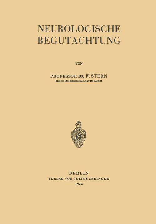 Book cover of Neurologische Begutachtung (1933)