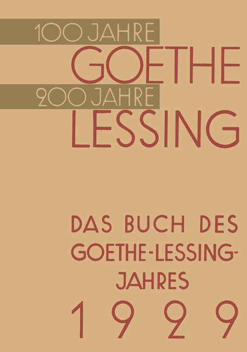 Book cover of Das Buch des Goethe-Lessing-Jahres 1929 (1929)