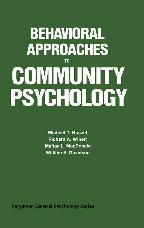 Book cover of Behavioral Approaches to Community Psychology: Pergamon General Psychology Series