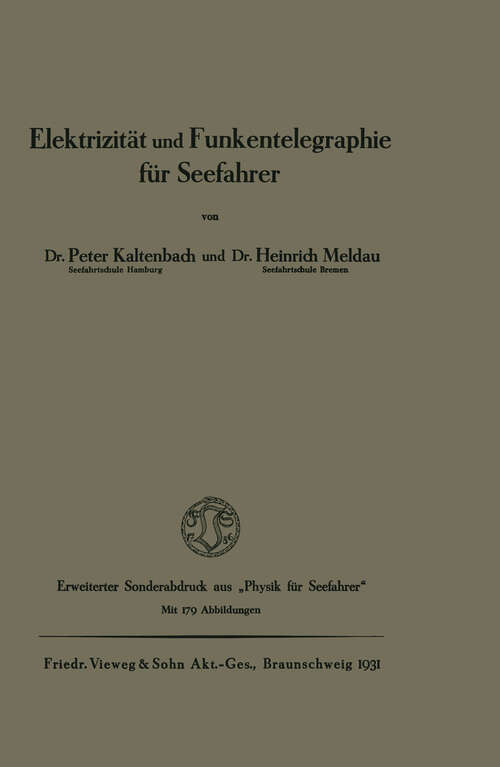 Book cover of Elektrizität und Funkentelegraphie für Seefahrer (2. Aufl. 1931)