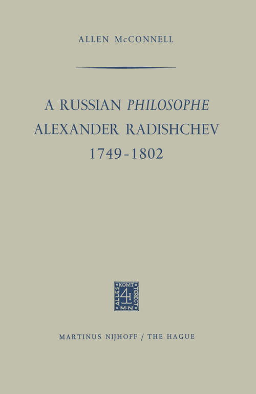 Book cover of A Russian Philosophe Alexander Radishchev (1964)