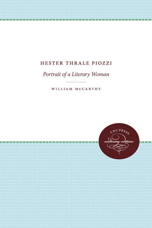 Book cover of Hester Thrale Piozzi: Portrait of a Literary Woman